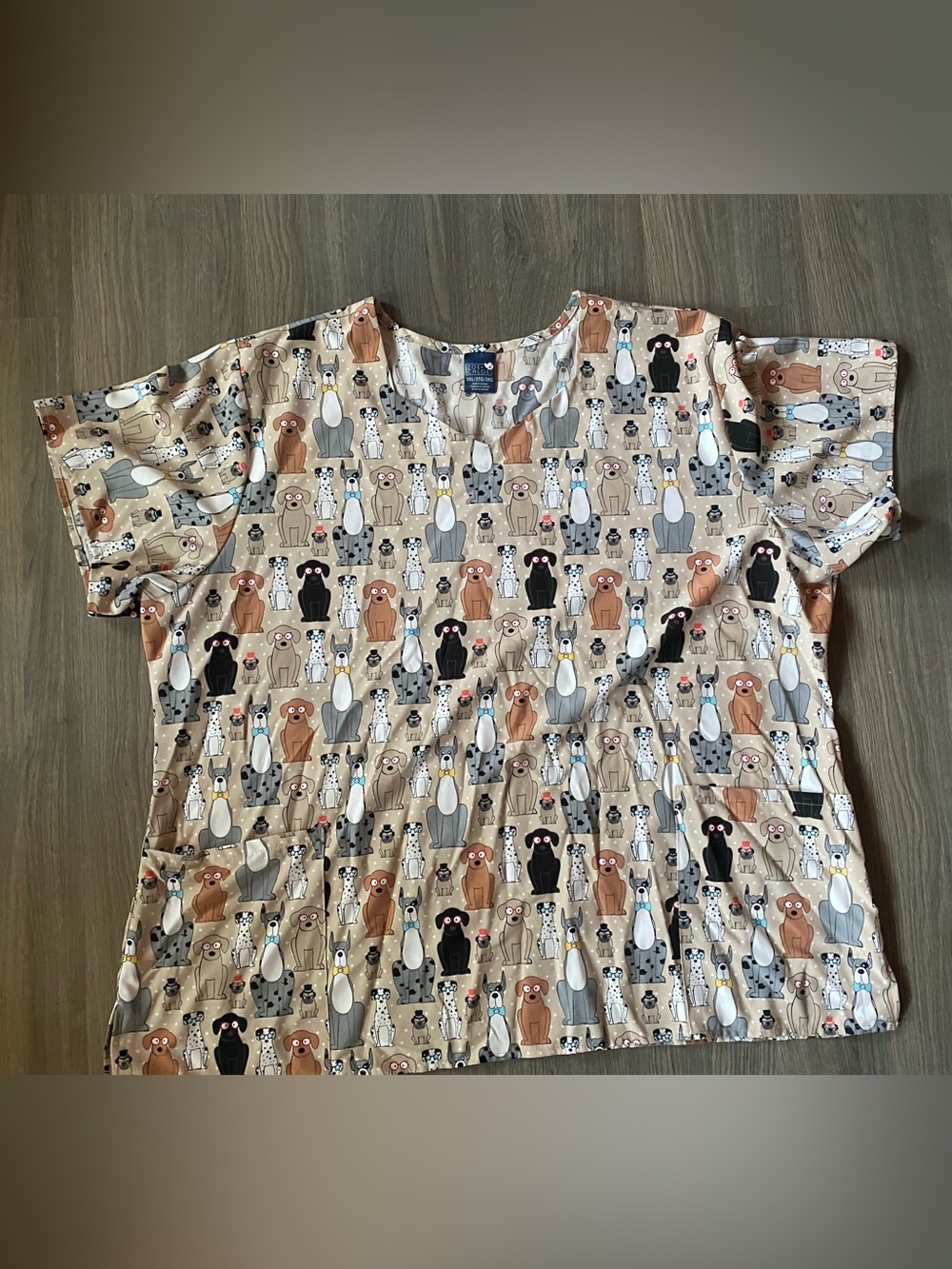 Unbranded Beige Dog Pattern Scrub Top for Pet Care